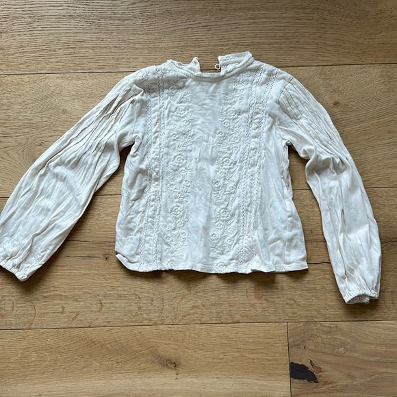Zara girl ecru long sleeve embroidered cotton lace detailing top 8 doen vintage - Picture 1 of 4